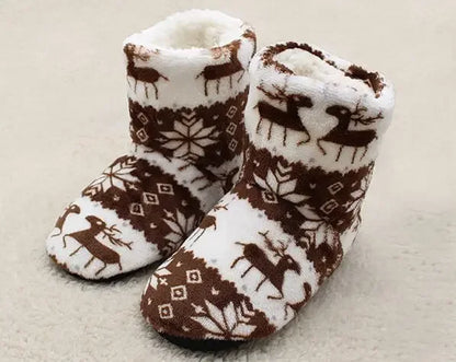 Women’s Festive Slipper Boots – Plush Winter House Shoes with Fold-Over Cuffs