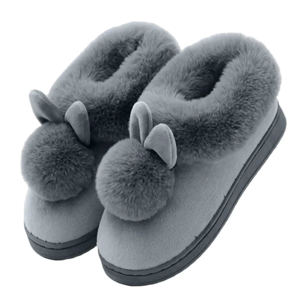 Women’s Plush Bunny Winter Slippers – Faux-Fur Slip-On House Shoes with Thick Sole