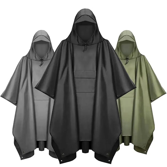 Men’s Waterproof Hooded Rain Poncho – Packable Windproof Outdoor Hiking Cape