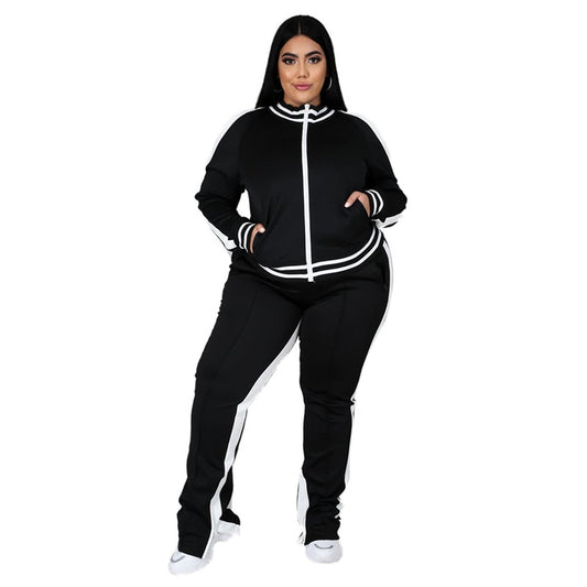 Women’s Contrast Trim Tracksuit Set – Zip-Up Jacket and Joggers for Casual Sporty Wear