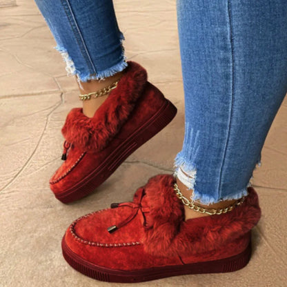 Women’s Plush-Lined Moccasin Winter Shoes – Faux-Fur Trim Slip-On Platform Loafers