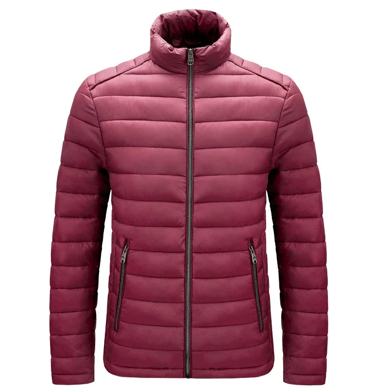 Men’s Lightweight Puffer Jacket – Quilted Zip-Up Winter Coat with Stand Collar and Zipped Pockets