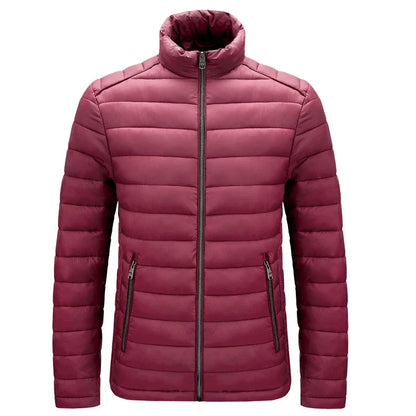 Men’s Lightweight Puffer Jacket – Quilted Zip-Up Winter Coat with Stand Collar and Zipped Pockets