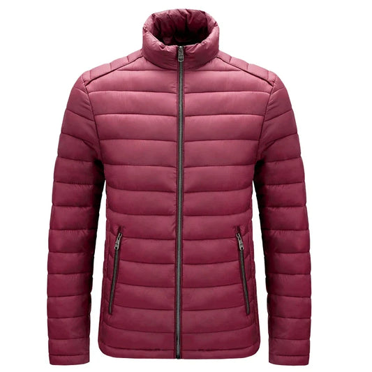 Men’s Lightweight Puffer Jacket – Quilted Zip-Up Winter Coat with Stand Collar and Zipped Pockets