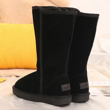 Women’s Genuine Leather Knee-High Snow Boots – Waterproof Fur-Lined Winter Boots