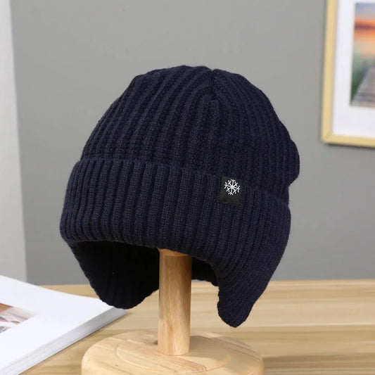 Unisex Ribbed Winter Beanie – Plush-Lined Knit Hat with Extended Ear Coverage