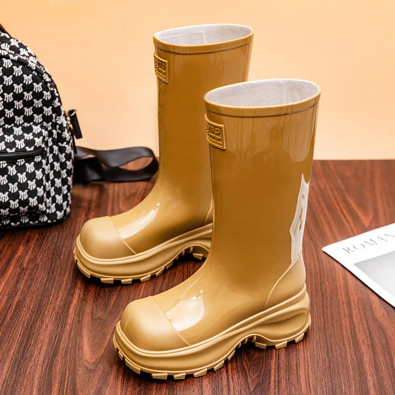 Women’s Knee-High Rain Boots – Water-Resistant Rubber Boots with Chunky Non-Slip Sole