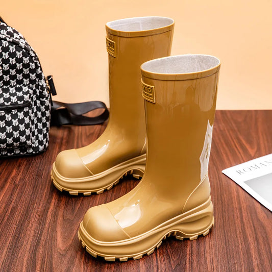 Women’s Knee-High Rain Boots – Water-Resistant Rubber Boots with Chunky Non-Slip Sole