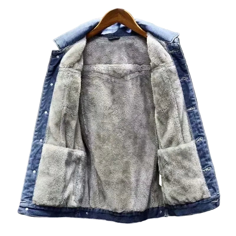 Men’s Fleece-Lined Denim Trucker Jacket – Warm Button-Front Layer with Relaxed Everyday Fit
