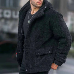 Men’s Teddy Fleece Hooded Jacket – Warm Casual Layer for Cold Weather