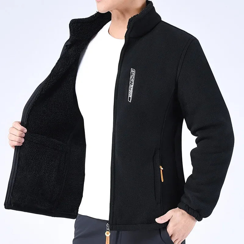 Men’s Thick Polar Fleece Jacket – Full-Zip Winter Layer with High Collar and Zip Pockets