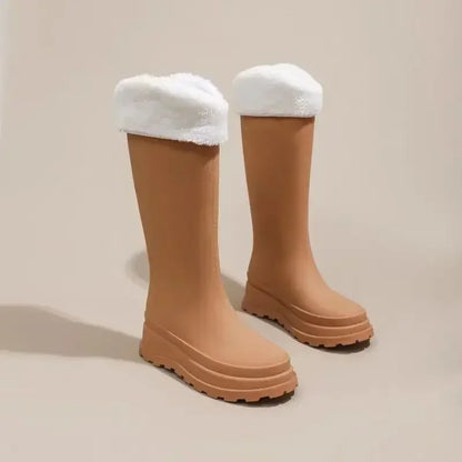 Women’s Plush-Lined Knee-High Rain Boots – Waterproof Rubber Boots with Non-Slip Chunky Sole