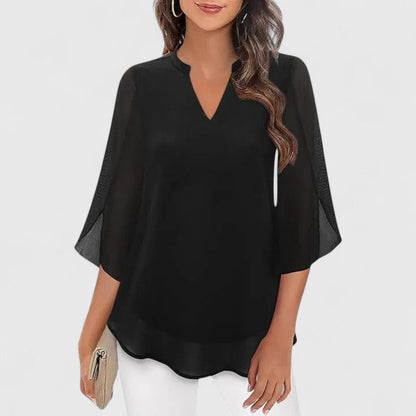 Women’s Elegant Blouse – Flowing V-Neck Blouse with Wide Flared Sleeves