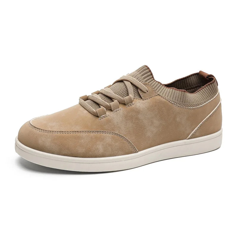 Men’s Sock-Collar Sneakers – Vintage-Effect Lace-Up Shoes for Urban Daily Wear