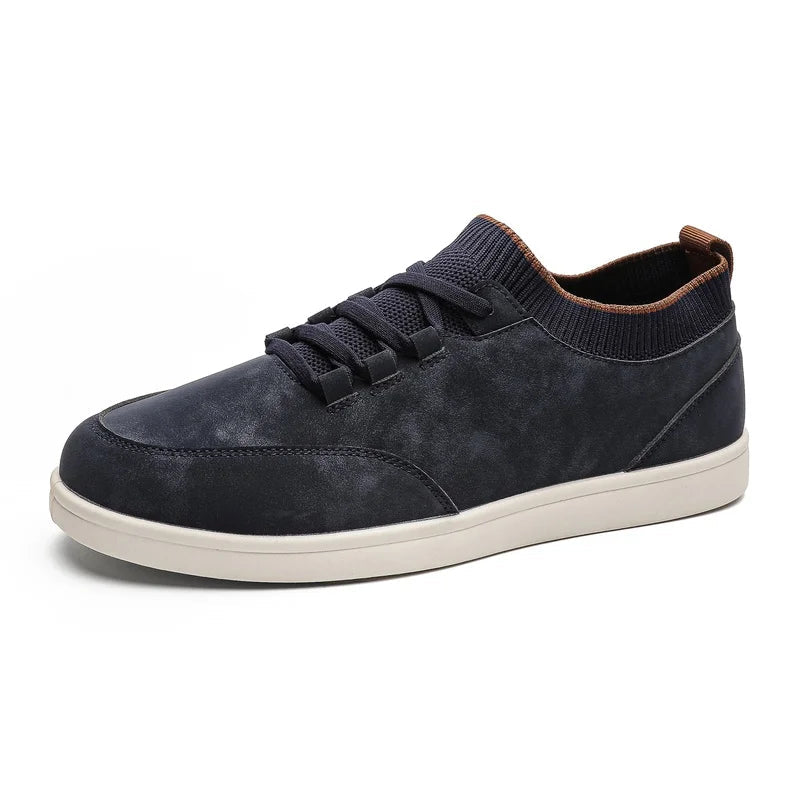 Men’s Sock-Collar Sneakers – Vintage-Effect Lace-Up Shoes for Urban Daily Wear