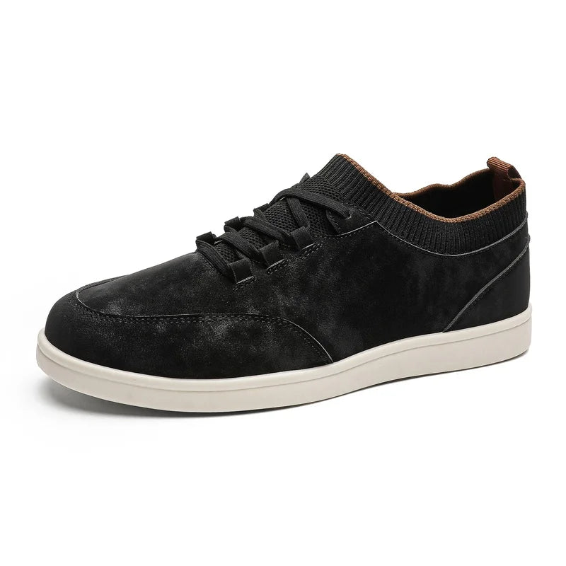 Men’s Sock-Collar Sneakers – Vintage-Effect Lace-Up Shoes for Urban Daily Wear