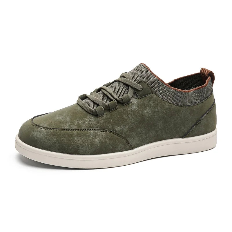Men’s Sock-Collar Sneakers – Vintage-Effect Lace-Up Shoes for Urban Daily Wear