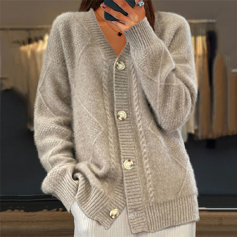 Women’s Button-Front Cable Knit Cardigan – Soft Layer for Cool-Weather Everyday Wear