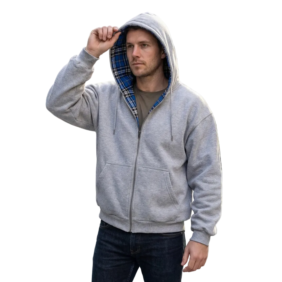 Men’s Reversible Oversized Hooded Jacket – Zip-Up Casual Coat with Plaid Reverse and Adjustable Hood