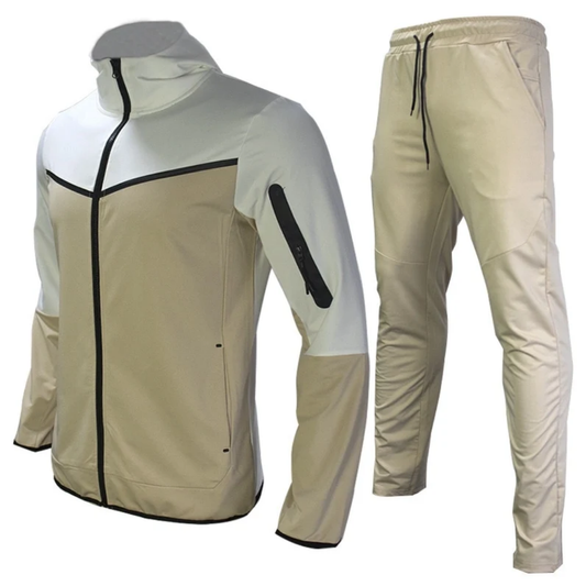 Men’s Wind-Resistant Tracksuit Set – Hooded Zip-Up Jacket and Tapered Training Trousers for Sport and Leisure