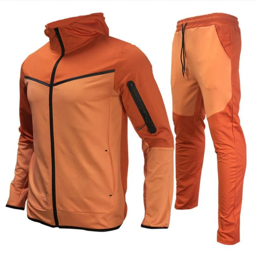 Men’s Wind-Resistant Tracksuit Set – Hooded Zip-Up Jacket and Tapered Training Trousers for Sport and Leisure