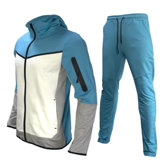 Men’s Wind-Resistant Tracksuit Set – Hooded Zip-Up Jacket and Tapered Training Trousers for Sport and Leisure