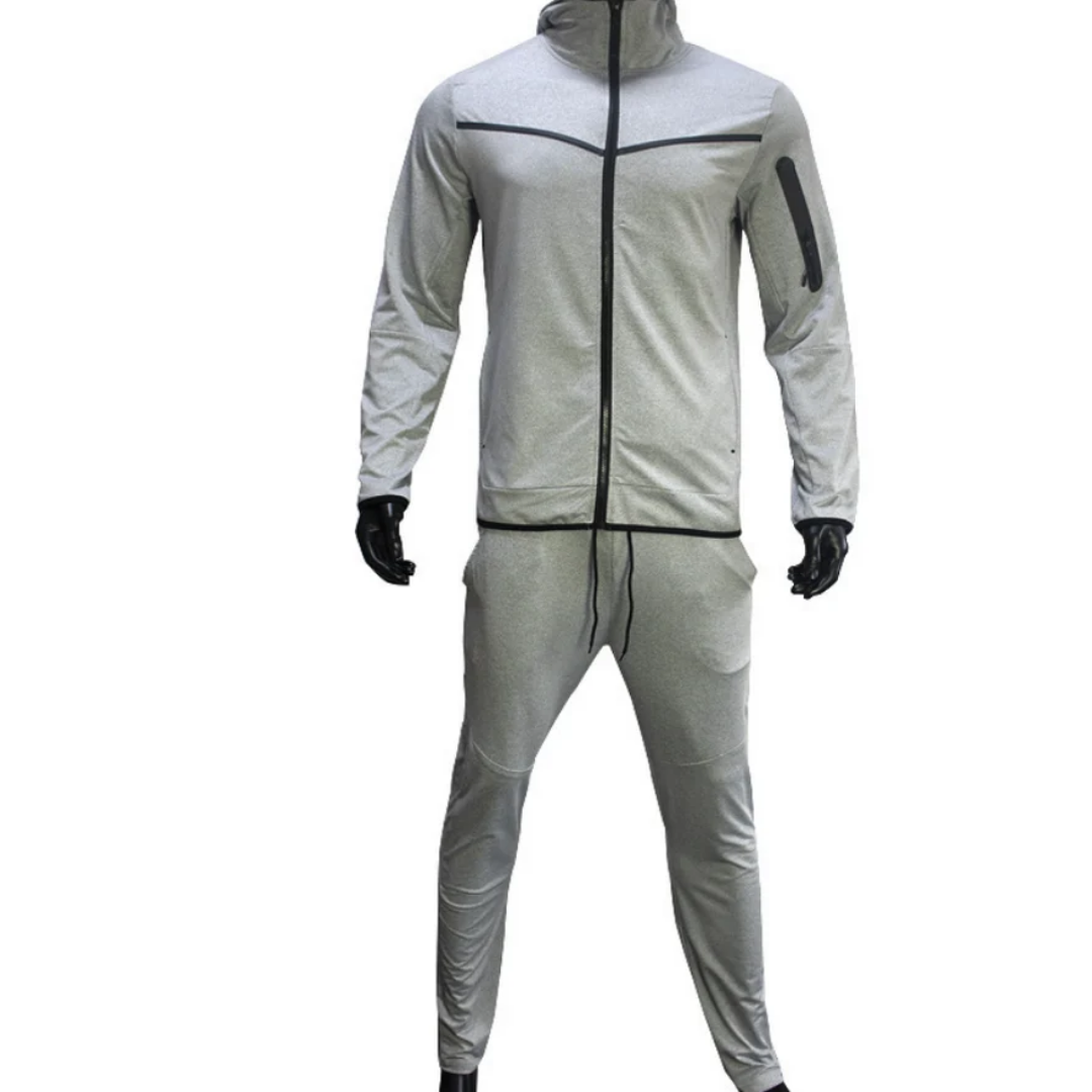 Men’s Wind-Resistant Tracksuit Set – Hooded Zip-Up Jacket and Tapered Training Trousers for Sport and Leisure