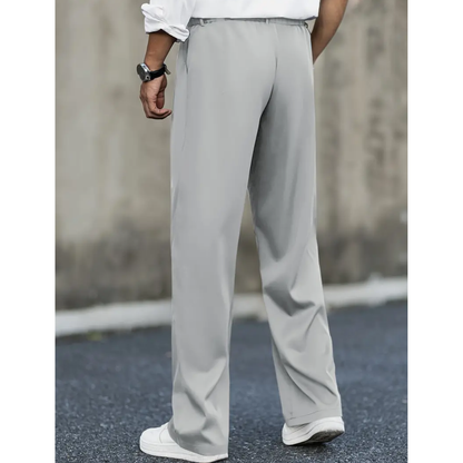 Men’s Pleated Wide-Leg Trousers – Relaxed Tailored Pants with Double-Button Waist and Side Pockets