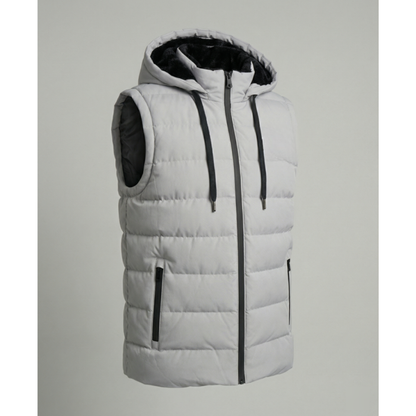 Men’s Quilted Hooded Puffer Vest – Fleece-Lined Bodywarmer with Zip Pockets for Cold-Weather Layering