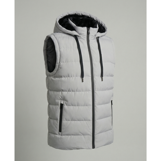 Men’s Quilted Hooded Puffer Vest – Fleece-Lined Bodywarmer with Zip Pockets for Cold-Weather Layering