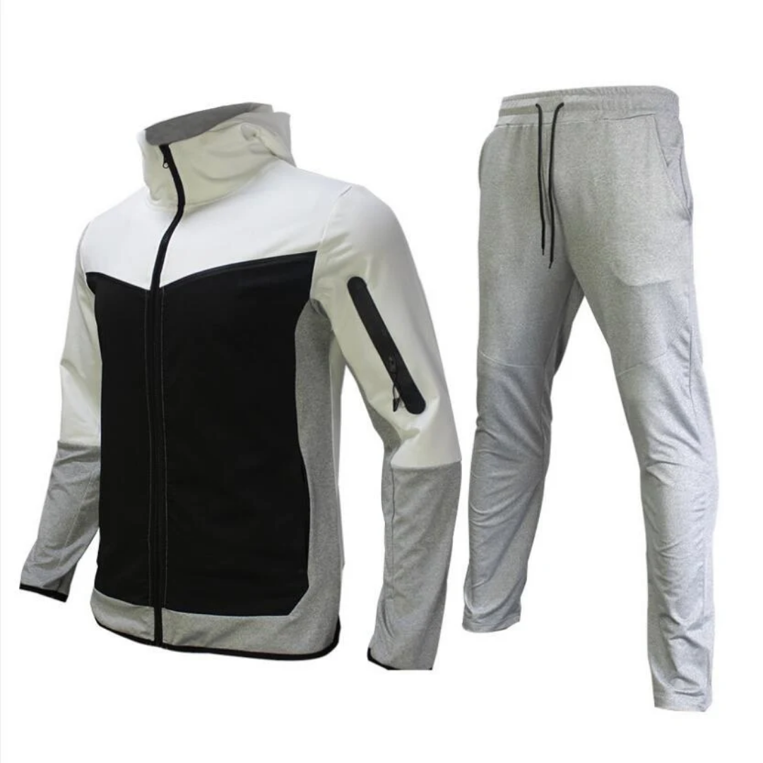 Men’s Wind-Resistant Tracksuit Set – Hooded Zip-Up Jacket and Tapered Training Trousers for Sport and Leisure
