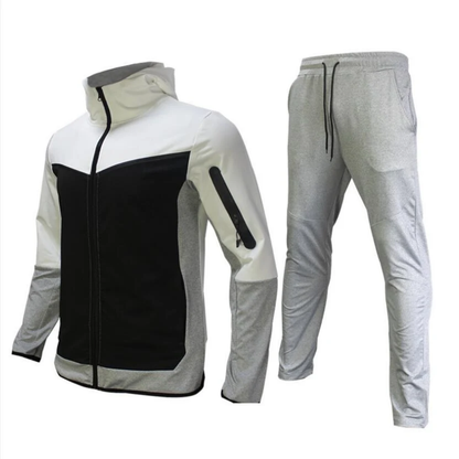Men’s Wind-Resistant Tracksuit Set – Hooded Zip-Up Jacket and Tapered Training Trousers for Sport and Leisure