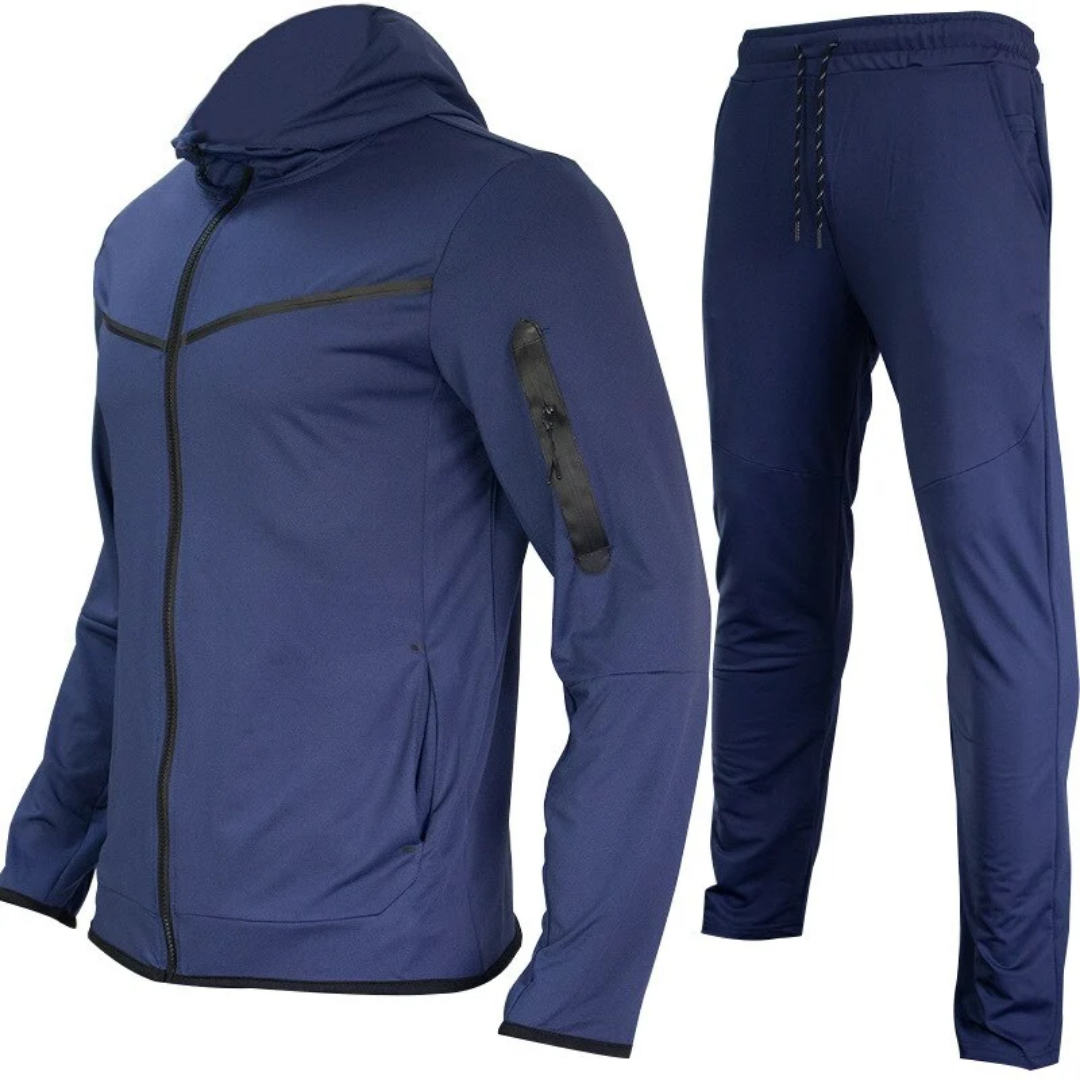 Men’s Wind-Resistant Tracksuit Set – Hooded Zip-Up Jacket and Tapered Training Trousers for Sport and Leisure