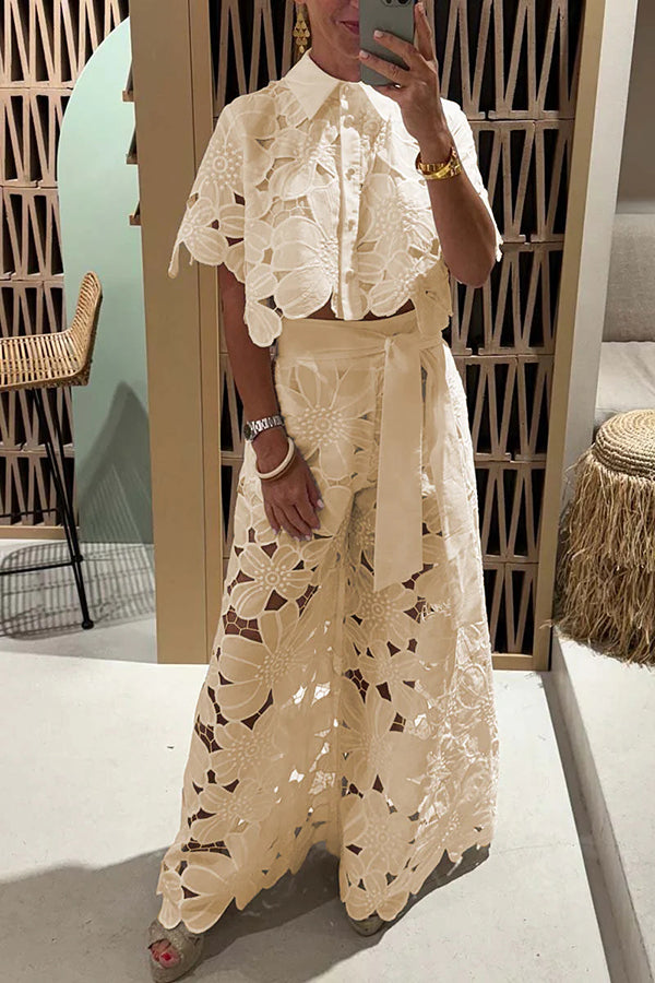 Women’s Printed Wide Leg Trouser Set – Lightweight Two Piece Outfit for Summer Occasions