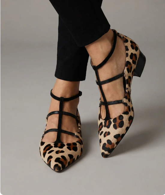 Women’s Pointed-Toe T-Bar Pumps – Low Block Heel Shoes for Smart Casual Wear