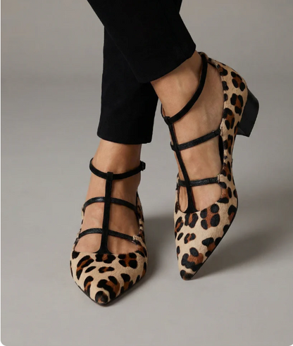 Women’s Pointed-Toe T-Bar Pumps – Low Block Heel Shoes for Smart Casual Wear