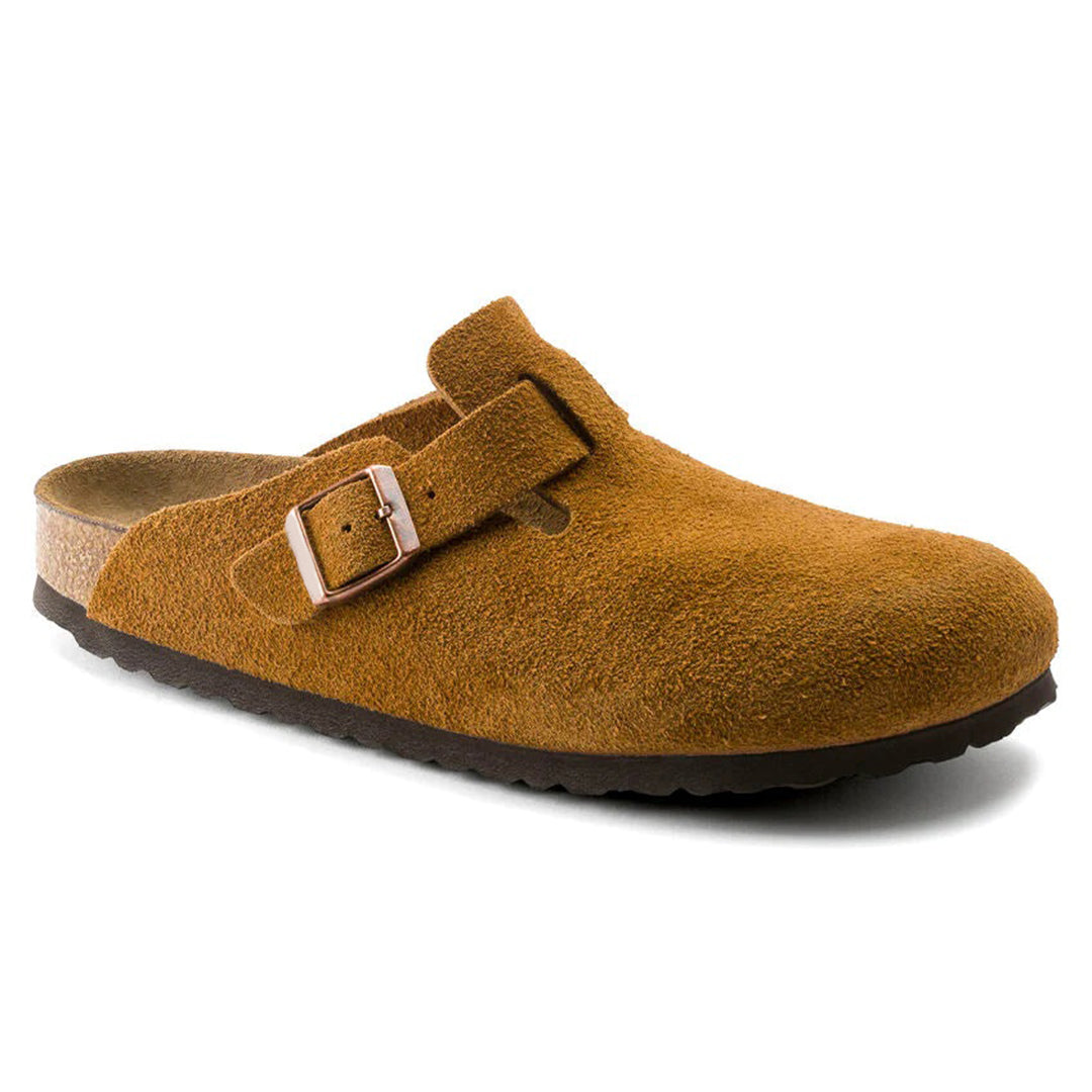 Men’s Adjustable Suede Clogs – Closed-Toe Slip-On Design with Contoured Footbed and Buckle Strap