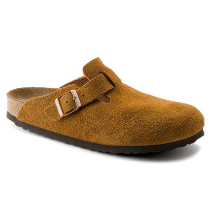 Men’s Adjustable Suede Clogs – Closed-Toe Slip-On Design with Contoured Footbed and Buckle Strap