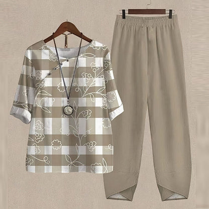 Women’s Two-Piece Set – Butterfly-Print Tunic with Elasticated-Waist Trousers