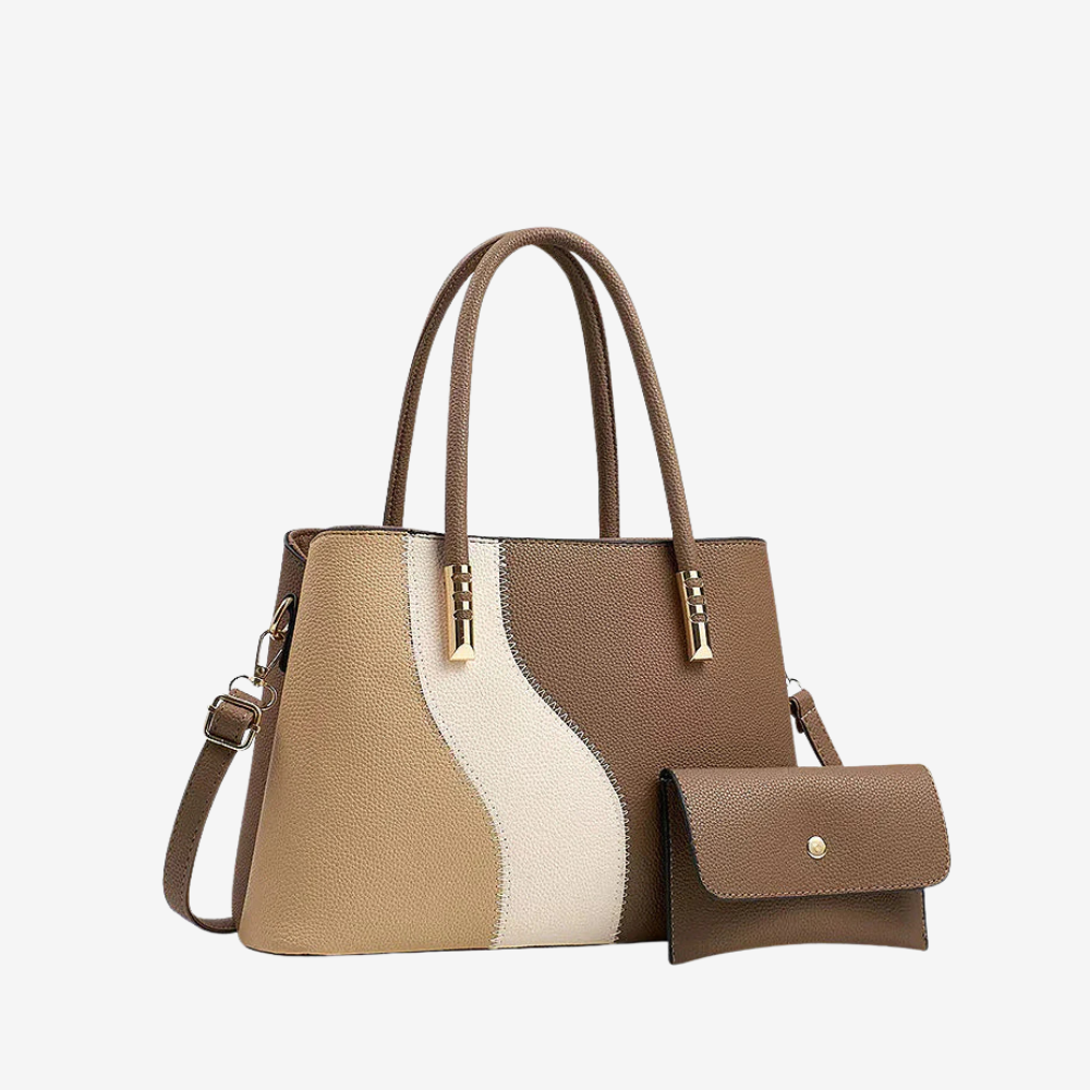 Women’s Structured Faux Leather Handbag – Spacious Top-Handle Style with Shoulder Strap and Pouch
