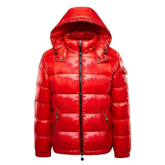 Men’s Glossy Hooded Puffer Jacket – Warm Quilted Winter Outerwear for Cold Days