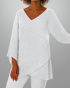 Women’s Asymmetric Layered Top – Striped Batwing Sleeve Smart Casual Style