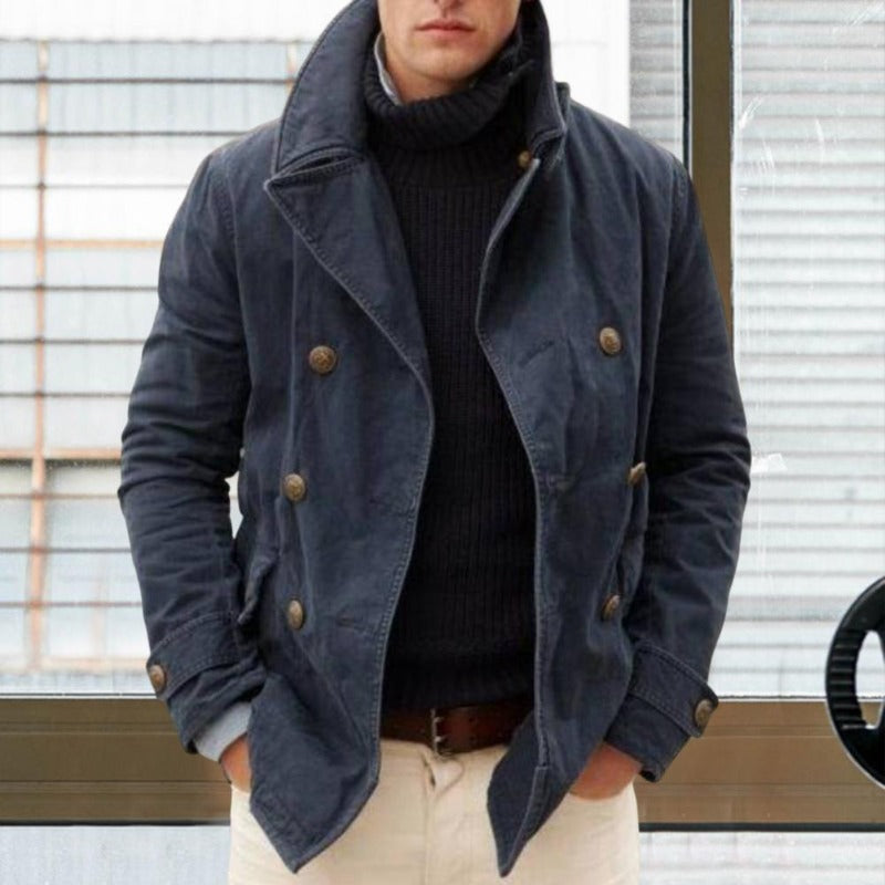 Men’s Double-Breasted Peacoat – Warm Structured Winter Jacket with Wide Lapel Collar for Smart Everyday Wear