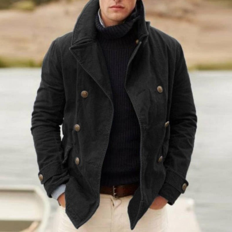 Men’s Double-Breasted Peacoat – Warm Structured Winter Jacket with Wide Lapel Collar for Smart Everyday Wear
