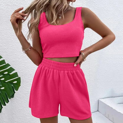 Women’s Ribbed Crop Top and Shorts Set – Relaxed Summer Co-Ord for Casual Days