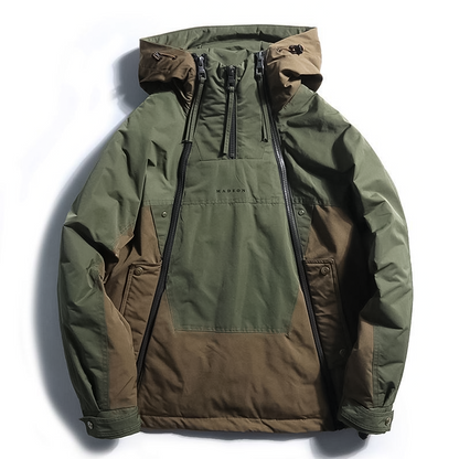 Men’s Waterproof Hooded Down Anorak Jacket – Windproof Hardshell Layer for Outdoor Winter Wear