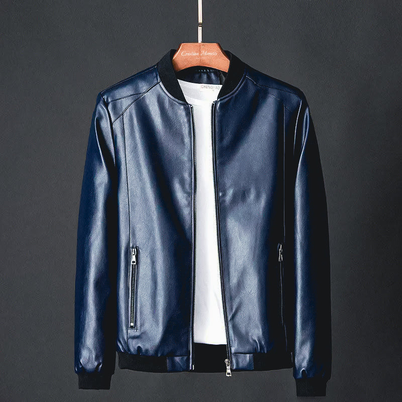 Men’s PU Leather Bomber Jacket – Sleek Zip-Up Layer for Smart Casual Wear