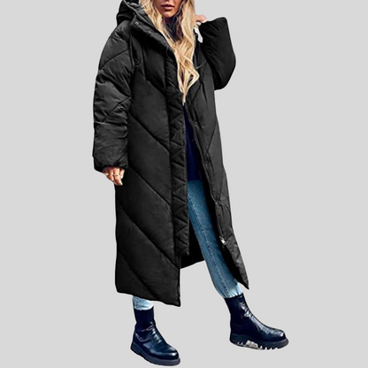 Women’s Maxi Puffer Coat – Oversized Hooded Layer for Full-Length Winter Coverage