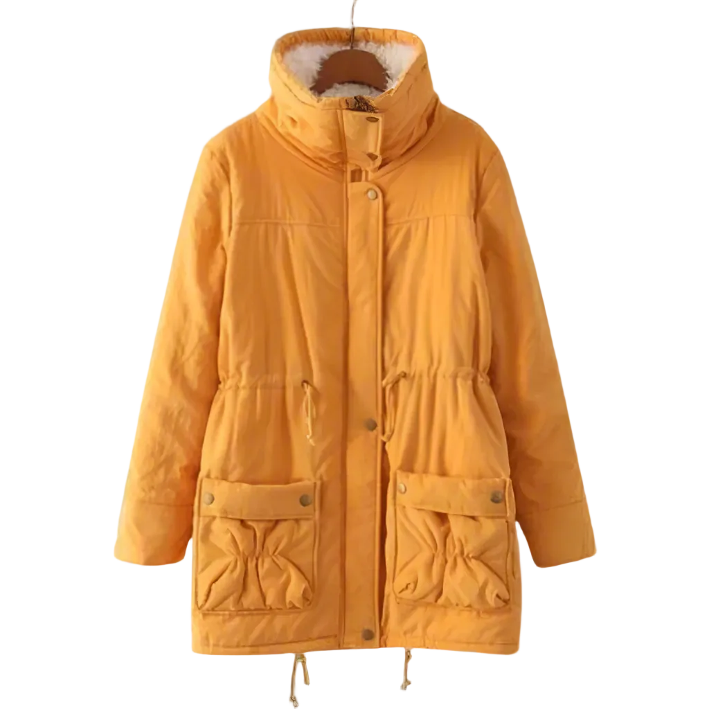 Women’s Sherpa-Lined Drawstring Parka – Mid-Length Cotton Winter Coat with Utility Pockets for Cosy Cold-Weather Layering