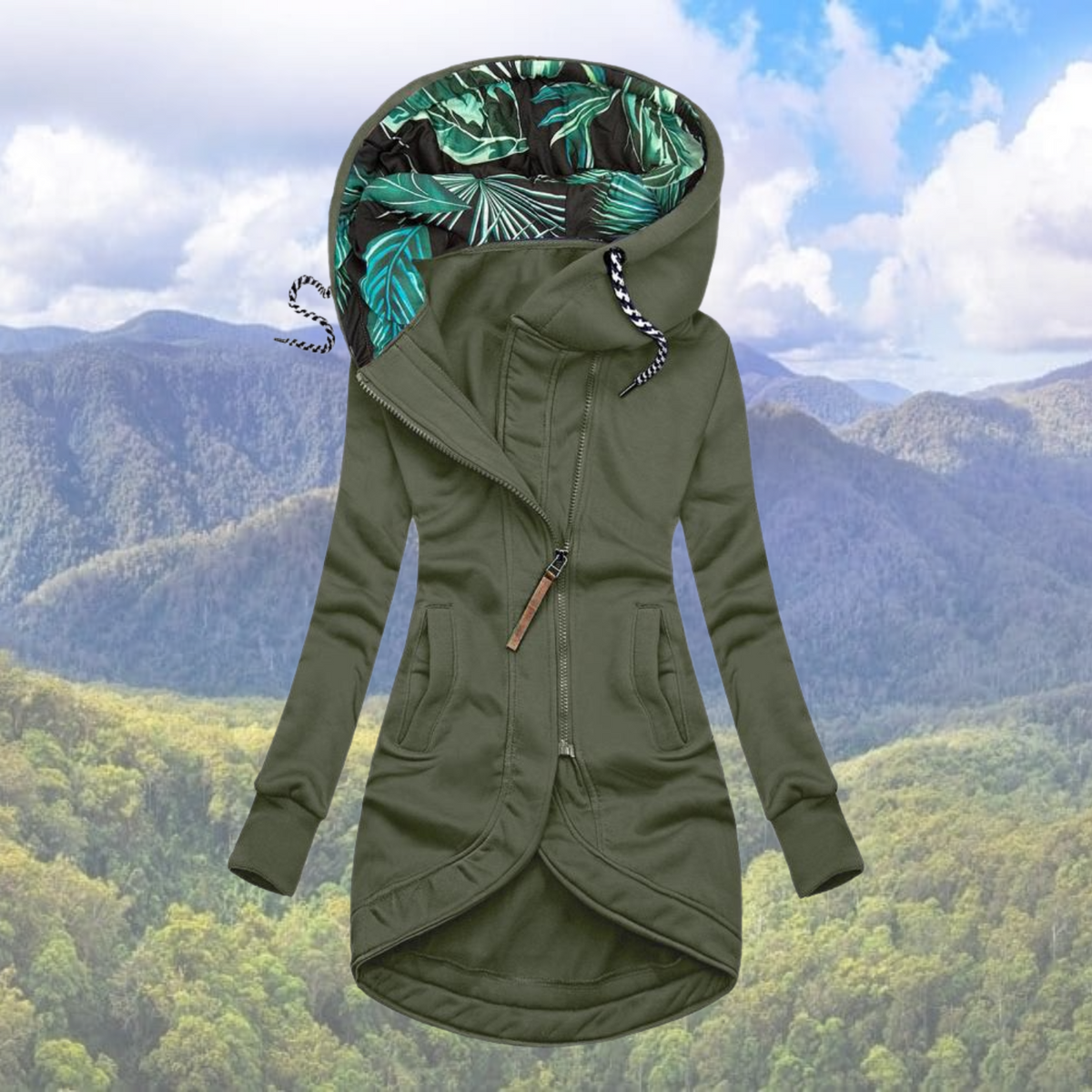 Women’s Tailored Hooded Longline Winter Parka – Drawstring Waist Layer for Everyday Cold-Weather Wear